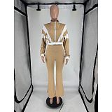 Casual Fit Flared Pants Long-sleeved Short Jacket Sport Two Pieces Suit FOS-8811