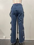 Side Cut S-line Denim Patchwork Jeans Trousers XMOJ-8727