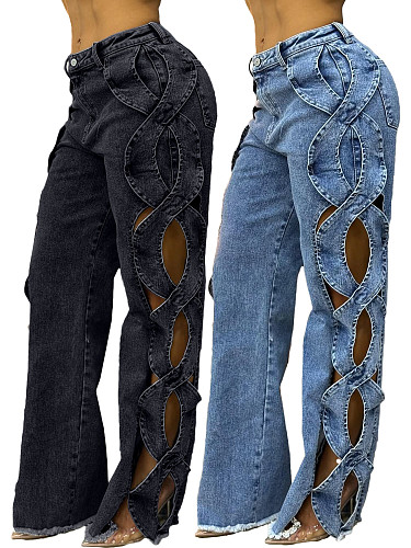 Side Cut S-line Denim Patchwork Jeans Trousers XMOJ-8727