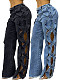 Side Cut S-line Denim Patchwork Jeans Trousers XMOJ-8727