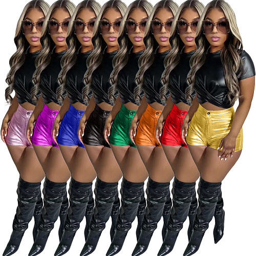 Sexy Slim Candy Streetwear PU Shorts Women OD-8541
