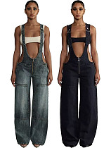 Street Style Low-waisted Shoulder Strap One-piece Wide Leg Hollow Out Jumpsuit XMOJ-8720