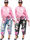 Hot Diamond Print Cut Ripped Loose Jeans XMOJ-8685