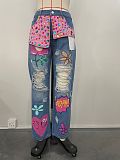 Hot Diamond Print Cut Ripped Loose Jeans XMOJ-8685