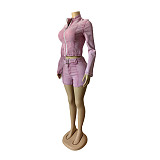 Women Long Sleeve Zipper Tops And Tight Shorts Sexy Two Pieces Sets MEM-88616