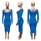 Big V-neck Off Shoulder Ribbed Slim Sexy Dress RS-Q21S951