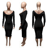 Big V-neck Off Shoulder Ribbed Slim Sexy Dress RS-Q21S951