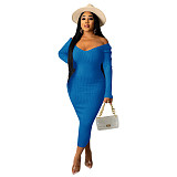 Big V-neck Off Shoulder Ribbed Slim Sexy Dress RS-Q21S951