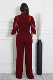 Loose Sleeve Mesh Fabric Patchwork Lace-up Wide-leg Women Jumpsuits OSM-AJ4490