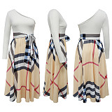 New Styles Single Shoulder Square Printed Slit Dress YF-10635