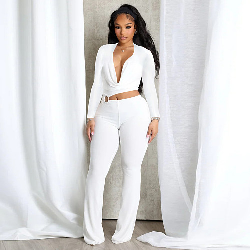 Sexy Waist Exposing Swing Neck Long-sleeved Slim Jumpsuit YF-10914