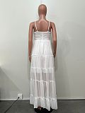 Embroidered Multi-layer Splicing Chest Flower Halter Maxi Dress XMOJ-8737