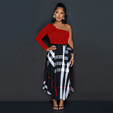 New Styles Single Shoulder Square Printed Slit Dress YF-10635