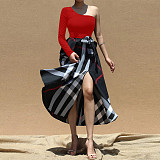 New Styles Single Shoulder Square Printed Slit Dress YF-10635