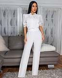 Elegant Distinctive Patchwork Lace-up Wide Leg Women Jumpsuits OSM-AJ4934