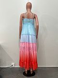 Embroidered Multi-layer Splicing Chest Flower Halter Maxi Dress XMOJ-8737