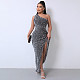 Solid Sequined Single Shoulder Sleeveless Slit Maxi Dress RS-DHM891