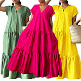 Solid Women's Skate Dress Amazon V-neck Loose XMOJ-8601