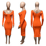 Big V-neck Off Shoulder Ribbed Slim Sexy Dress RS-Q21S951