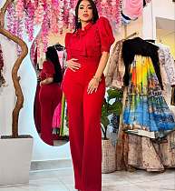 Elegant Distinctive Patchwork Lace-up Wide Leg Women Jumpsuits OSM-AJ4934