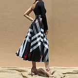 New Styles Single Shoulder Square Printed Slit Dress YF-10635