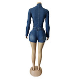 Women Long Sleeve Zipper Tops And Tight Shorts Sexy Two Pieces Sets MEM-88616