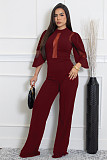 Loose Sleeve Mesh Fabric Patchwork Lace-up Wide-leg Women Jumpsuits OSM-AJ4490