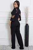 Loose Sleeve Mesh Fabric Patchwork Lace-up Wide-leg Women Jumpsuits OSM-AJ4490