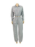 Rubber Fastened Waist Cinching Semi-open Sweatshirt Straight Leg Sport Pants Set CH-25051