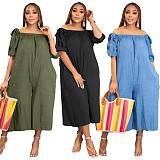 Off Shoulder Loose Casual Cropped Trousers Women  Jumpsuit TK-6282