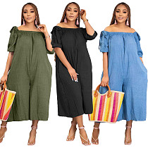 Off Shoulder Loose Casual Cropped Trousers Women Jumpsuit TK-6282 Off Shoulder Loose Casual Cropped Trousers Women Jumpsuit TK-6282