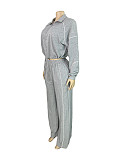 Rubber Fastened Waist Cinching Semi-open Sweatshirt Straight Leg Sport Pants Set CH-25051