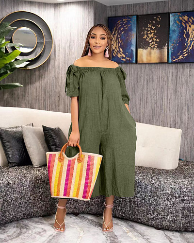 Off Shoulder Loose Casual Cropped Trousers Women  Jumpsuit TK-6282