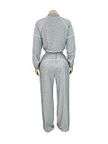 Rubber Fastened Waist Cinching Semi-open Sweatshirt Straight Leg Sport Pants Set CH-25051