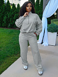 Rubber Fastened Waist Cinching Semi-open Sweatshirt Straight Leg Sport Pants Set CH-25051