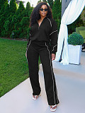 Rubber Fastened Waist Cinching Semi-open Sweatshirt Straight Leg Sport Pants Set CH-25051