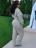 Rubber Fastened Waist Cinching Semi-open Sweatshirt Straight Leg Sport Pants Set CH-25051