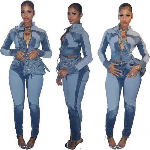 Washed Denim Casual Suit Long Sleeve Slim Short Jacket NIYA-8196