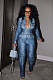 Waist Cinch Denim Long Sleeve Women Jumpsuit XMOJ-8598