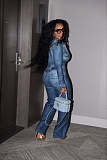 Waist Cinch Denim Long Sleeve Women Jumpsuit XMOJ-8598