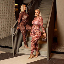 2025 Floral Print Sexy Round-neck Tight Women's suit NY-7598 2025 Floral Print Sexy Round-neck Tight Women's suit NY-7598