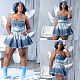 Sexy Strapless Pockets Pleated Shorts Large Size Denim Sets YUN-5071