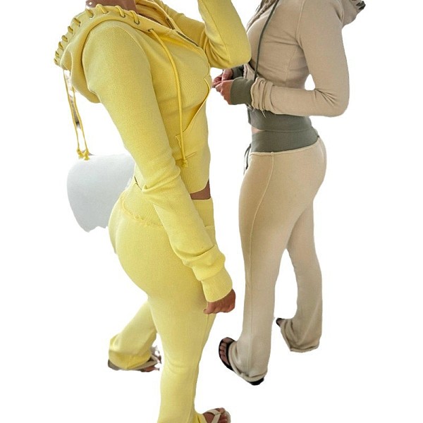 Flared Knitted Sweatshirt Slimming Fitness Pants Casual Set RS-CS008787