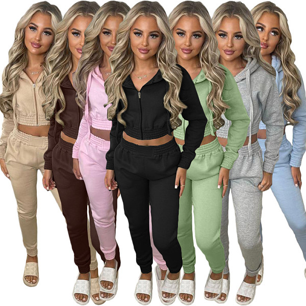 Pure Plush Sweatshirt Hood Sporty Casual Set TK-6306