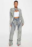 2025 High-elasticity Washable Zipper Denim Jacket Set YUNM-52065