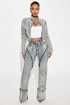 2025 High-elasticity Washable Zipper Denim Jacket Set YUNM-52065