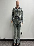 2025 High-elasticity Washable Zipper Denim Jacket Set YUNM-52065