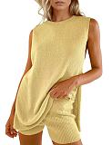 Knit Sleeveless Split Top Two-piece Sweater Set For Spring Summer MJL-MS003