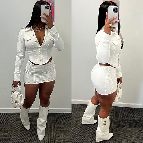 White Workwear Crop Jacket Mini Skirt Set Spicy Girl Dress Set BANT-9318