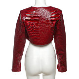 Crop Top Coat Round Neck Solid Leather Women SXE-K24C53507